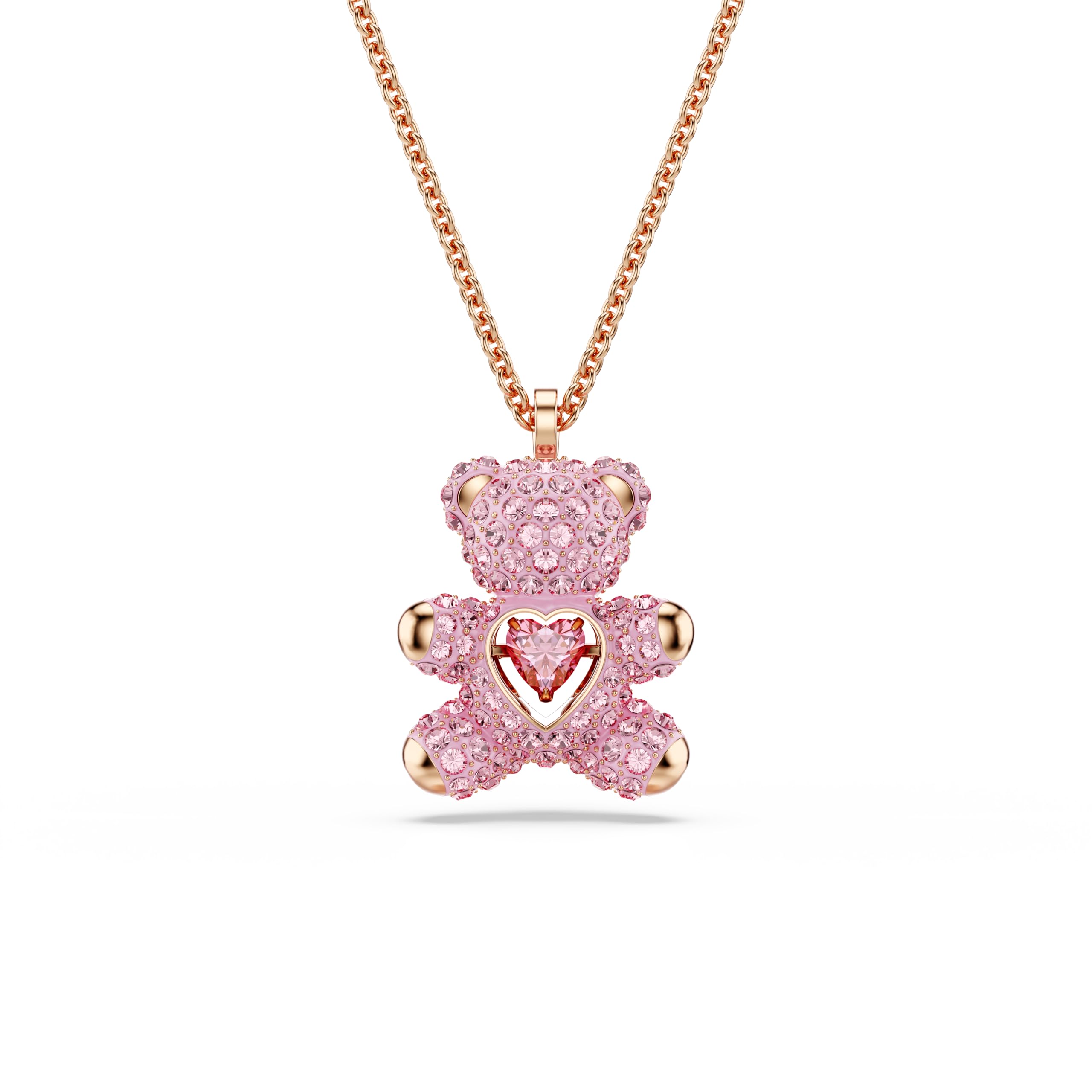 Swarovski Teddy Bear Pendant Necklace, Pink Crystals, Rose Gold-Tone Finish