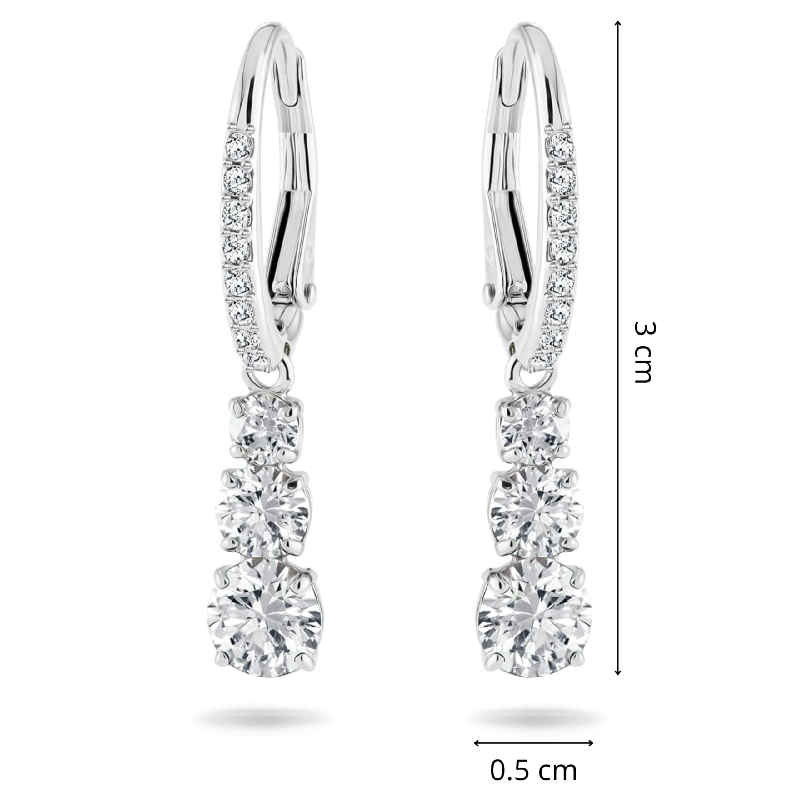 Swarovski Stilla Attract Trilogy Drop Pierced Earrings with White Crystals on a Rhodium Plated Setting with Hinged Closure