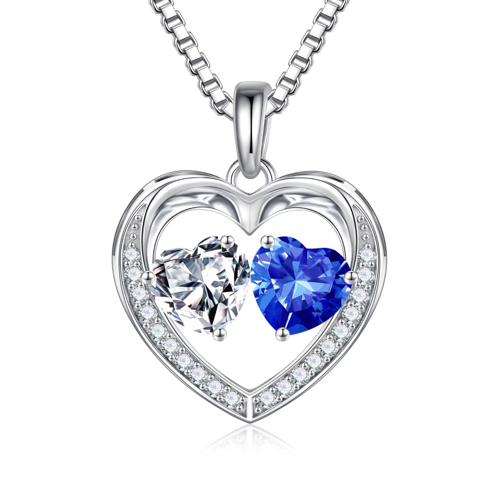 Iefil Birthstone Jewelry for Women - 925 Sterling Silver Birthstone Necklace, Anniversary Birthday Gifts for Women, Jewelry Gifts for Wife Mom Daughter